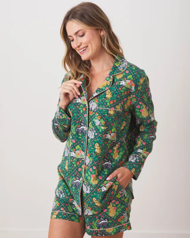 Woodland Critters - Lightweight Flannel Long Sleeve Top & Shorts Set - Fern sold by Printfresh