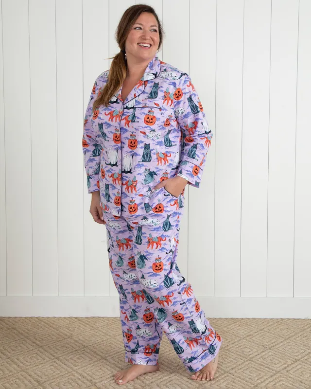 Halloween House Cats - Tall Long PJ Set - Lavender sold by Printfresh