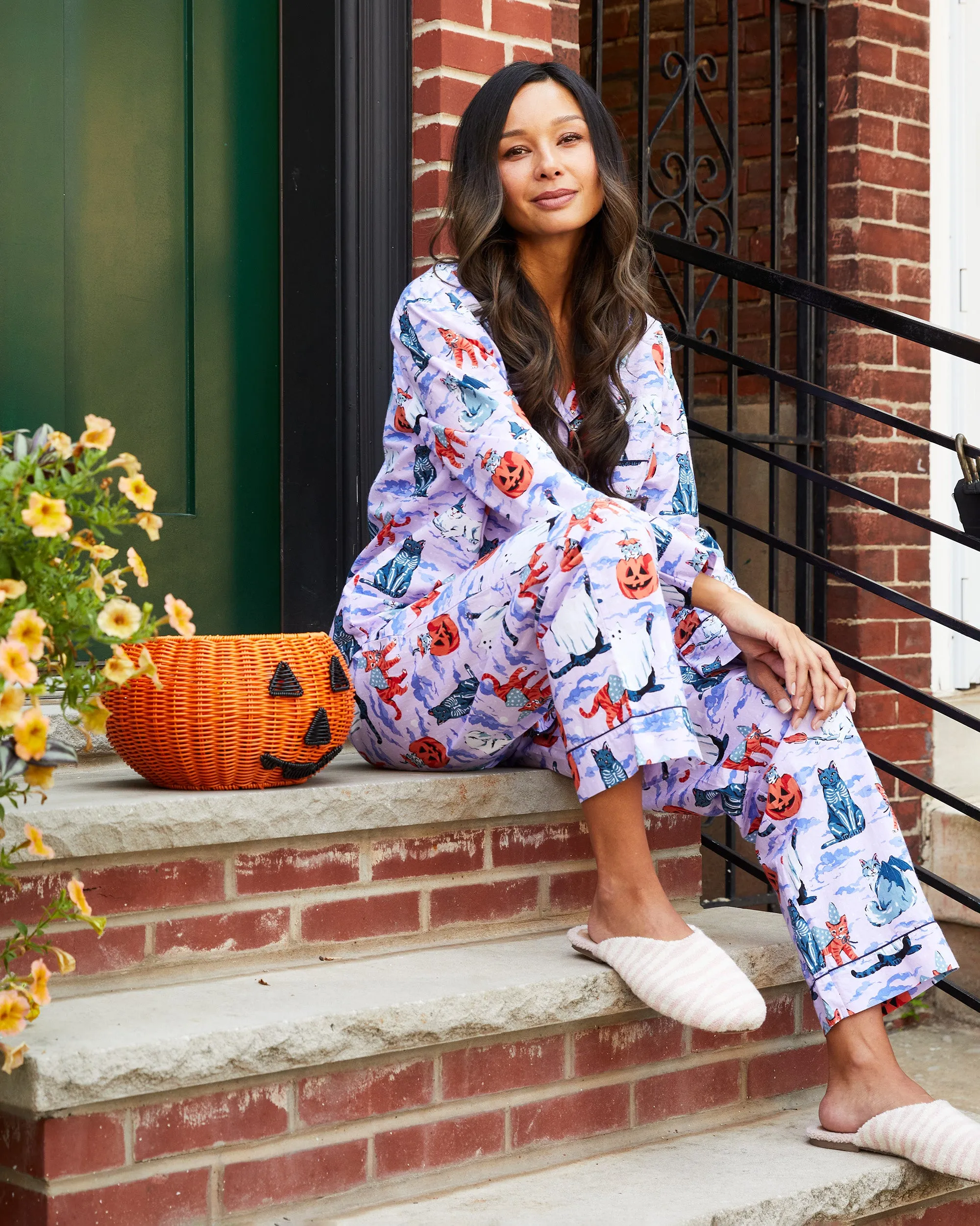 Halloween House Cats - Tall Long PJ Set - Lavender sold by Printfresh product image thumbnail 5