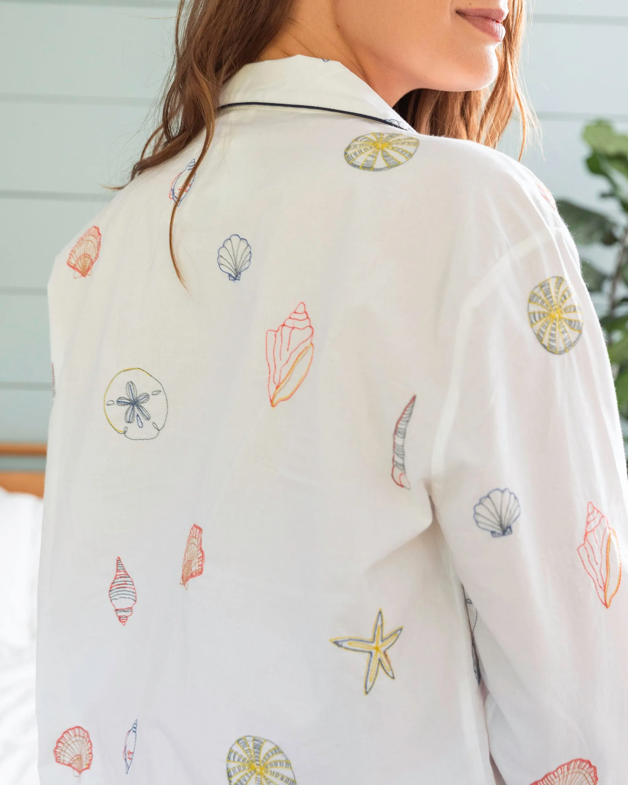 Embroidered Shells - Long PJ Set - Sand sold by Printfresh product image thumbnail 3