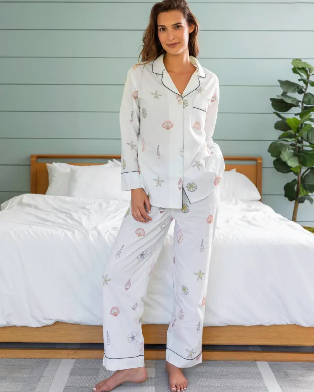 Embroidered Shells - Long PJ Set - Sand sold by Printfresh