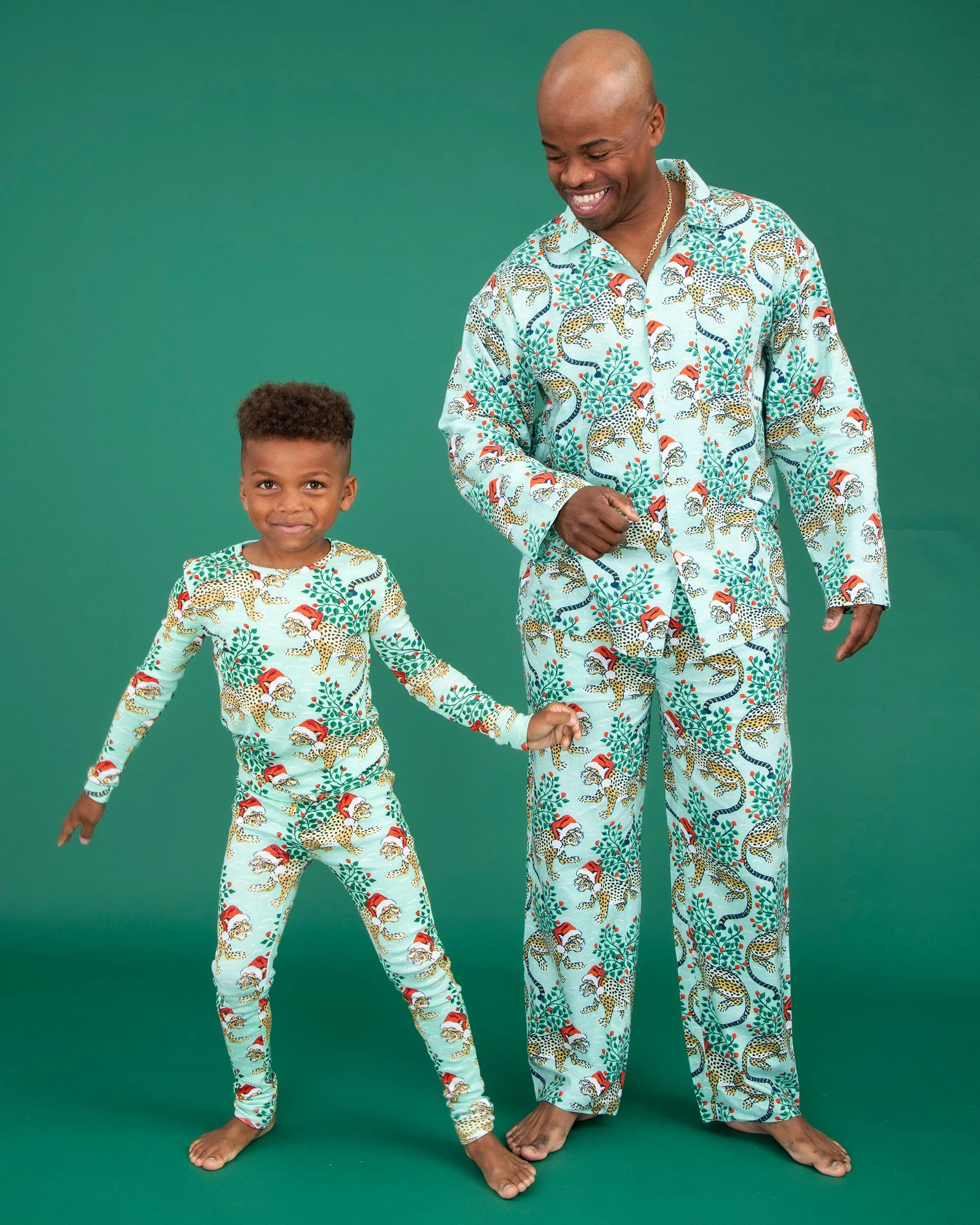 Holly Jolly Bagheera - Men's Lightweight Flannel Long PJ Set - Frosted Mint sold by Printfresh product image thumbnail 2