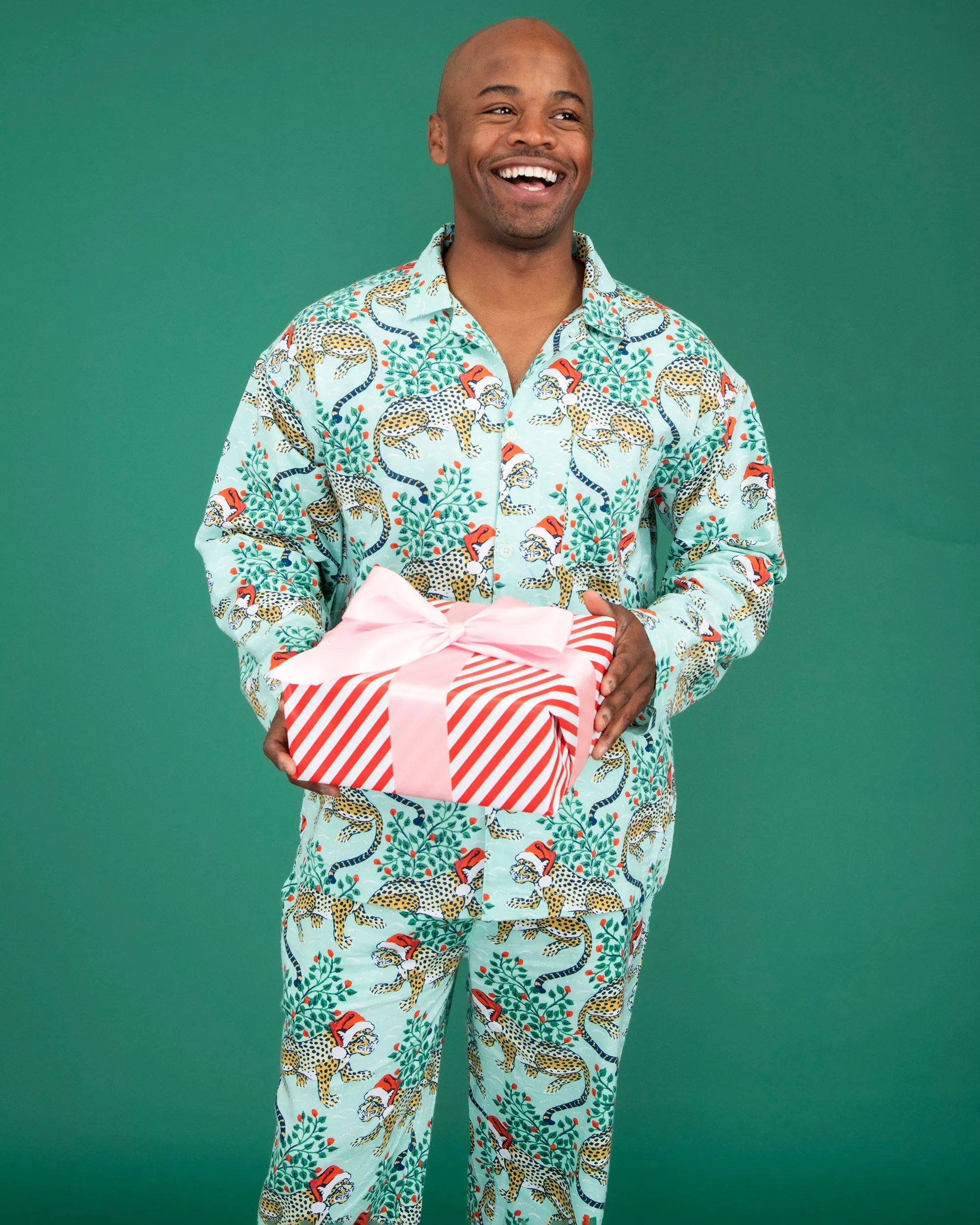 Holly Jolly Bagheera - Men's Lightweight Flannel Long PJ Set - Frosted Mint sold by Printfresh product image thumbnail 5