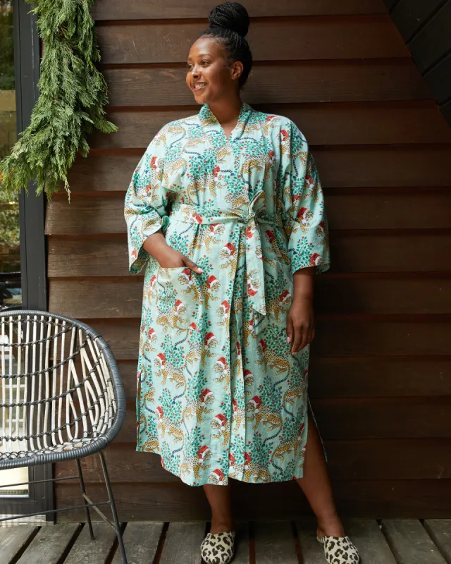 Holly Jolly Bagheera - Lightweight Flannel Robe - Frosted Mint sold by Printfresh