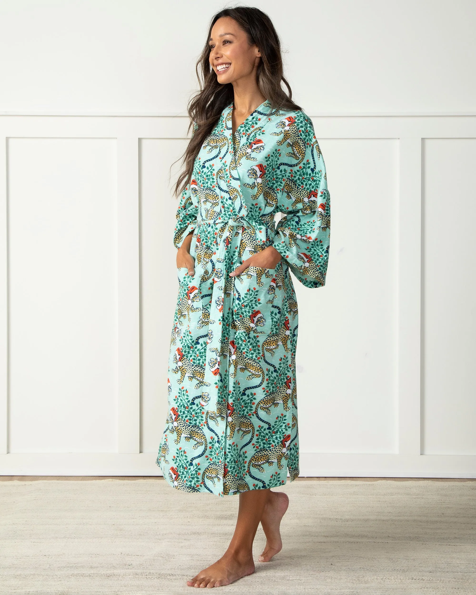 Holly Jolly Bagheera - Lightweight Flannel Robe - Frosted Mint sold by Printfresh product image thumbnail 2