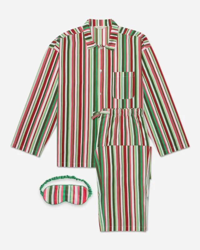 Candy Cane Stripe - Mens Long Sleep Set and Eye Mask Bundle - Peppermint sold by Printfresh