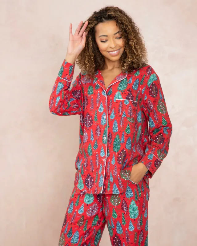 Twinkling Trees - Flannel Long Sleep Set - Ruby sold by Printfresh
