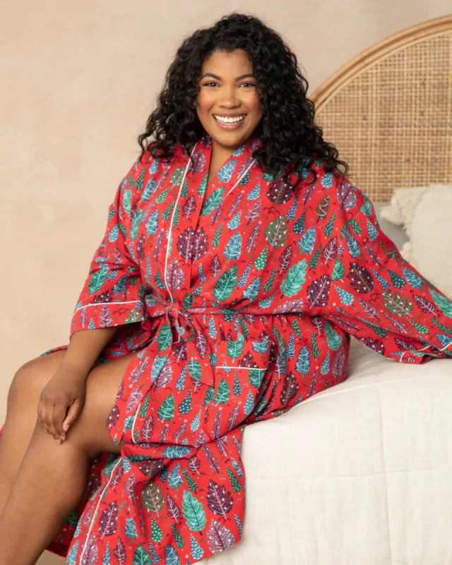 Twinkling Trees - Flannel All Gender Robe - Ruby sold by Printfresh