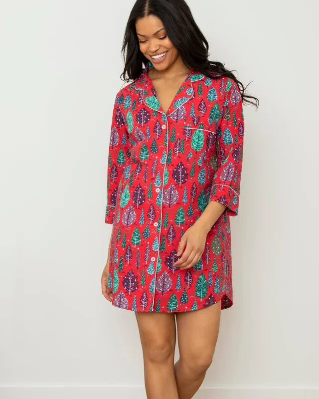 Twinkling Trees - Flannel Sleep Shirt - Ruby sold by Printfresh