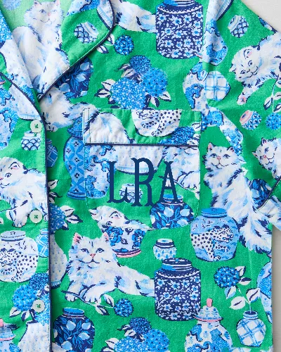 Fancy Cat - Short Sleeve Top & Cropped Pants Set - Green Juice sold by Printfresh