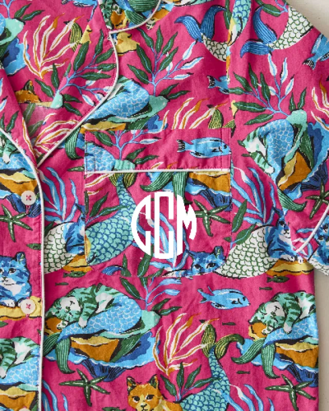 Meowing Mermaids - Short Sleeve Top & Cropped Pants Set - Hot Pink sold by Printfresh