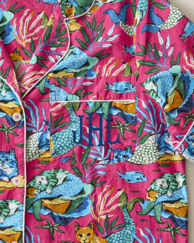 Meowing Mermaids - Short Sleeve Top & Cropped Pants Set - Hot Pink sold by Printfresh