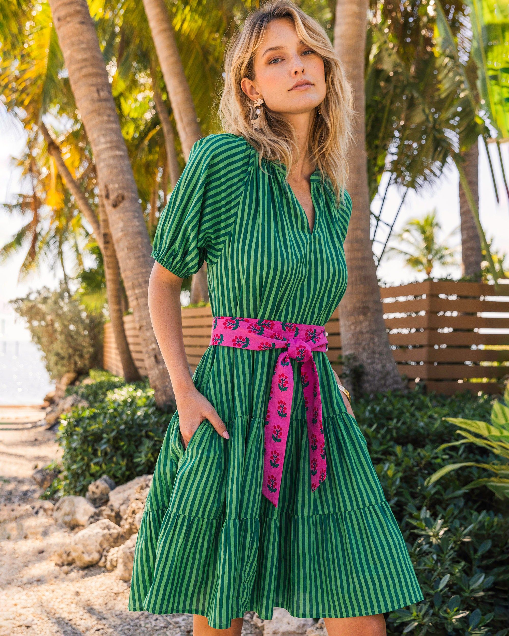 Seaside Stripes - Lightweight It's a Date Dress - Clover Green sold by Printfresh