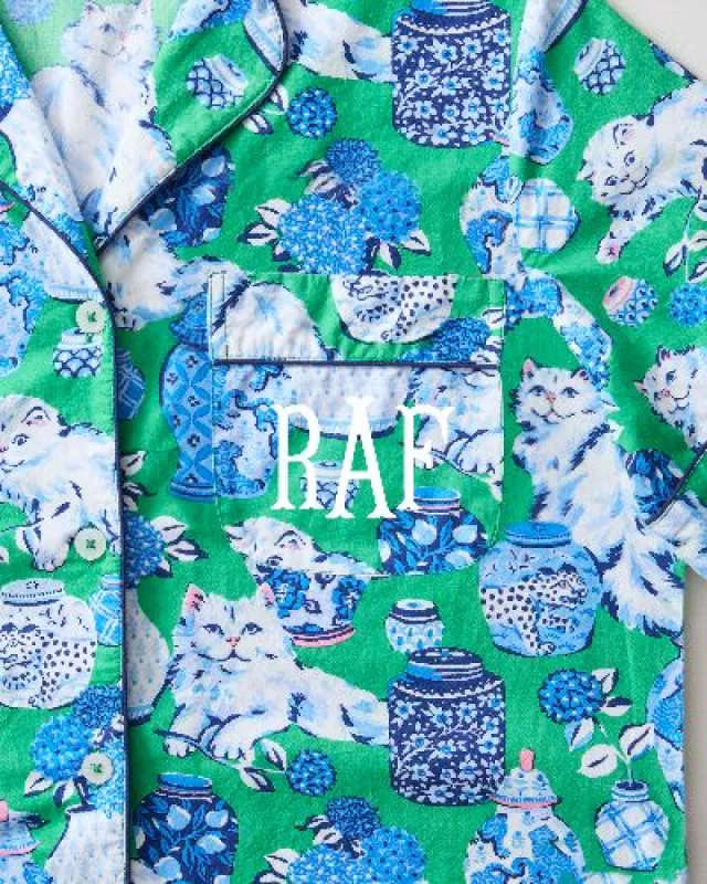 Fancy Cat - Short Sleeve Top & Cropped Pajama Pants Set - Green Juice sold by Printfresh