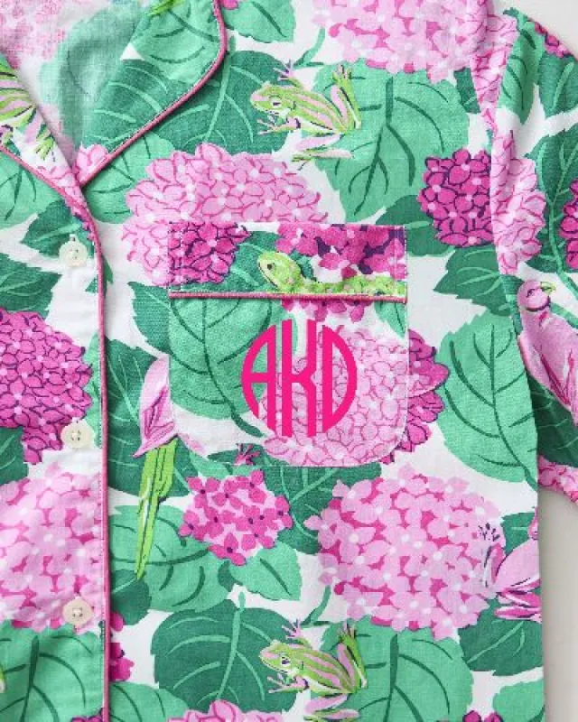 Secret Garden - Short Sleeve Top & Cropped Pajama Pants Set - Pink Hydrangea sold by Printfresh