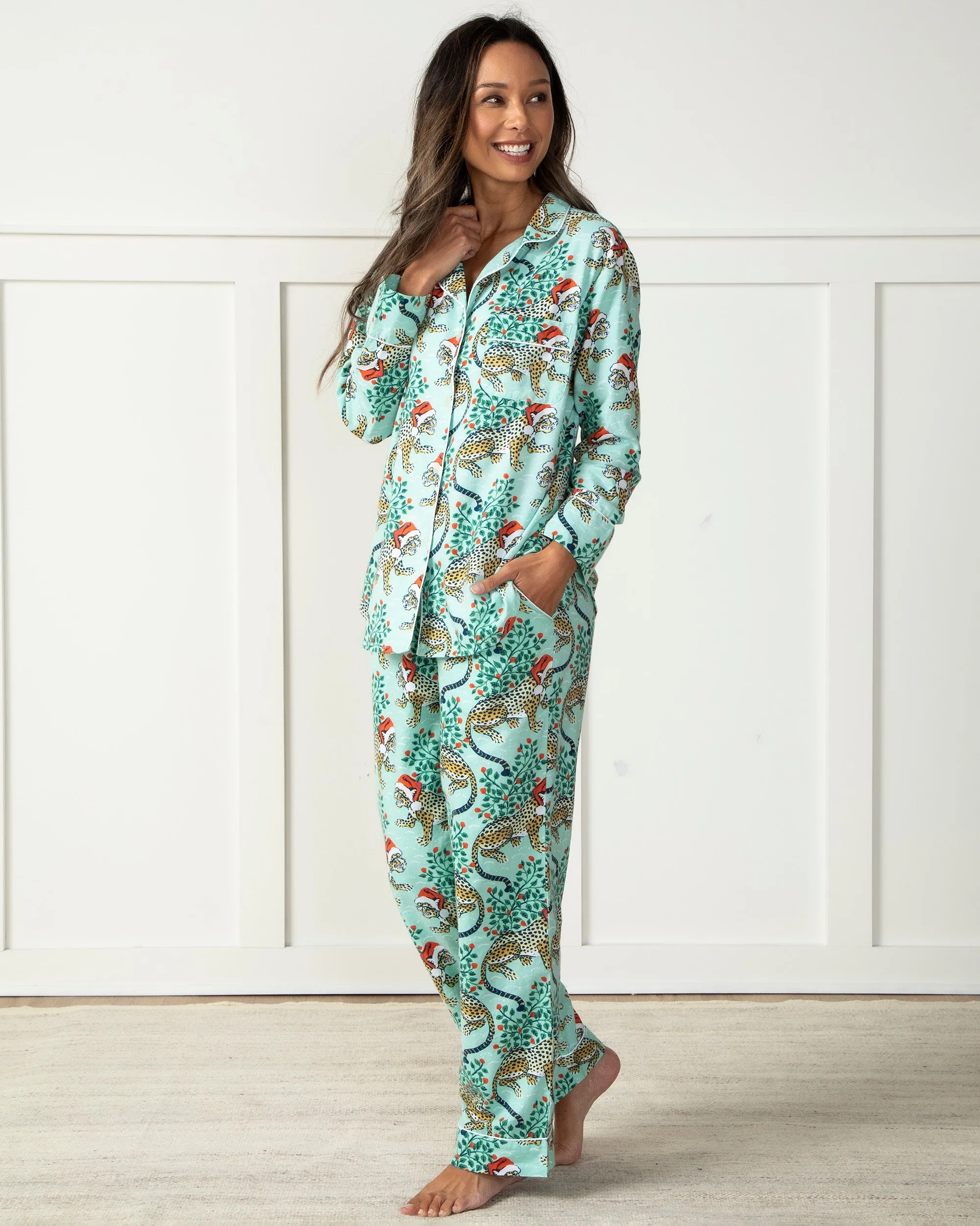 Holly Jolly Bagheera - Tall Flannel Long PJ Set - Frosted Mint sold by Printfresh product image thumbnail 3