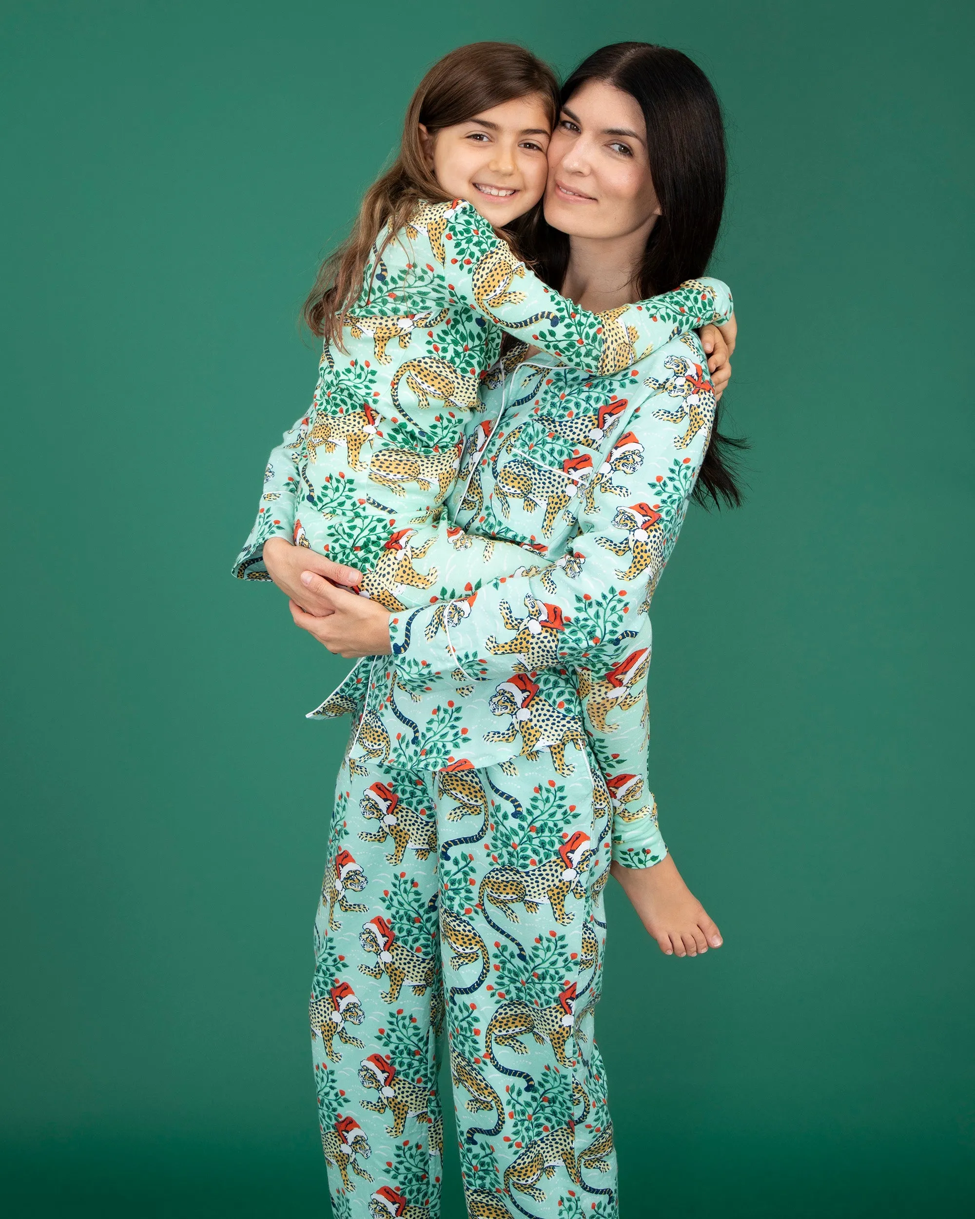 Holly Jolly Bagheera - Tall Flannel Long PJ Set - Frosted Mint sold by Printfresh product image thumbnail 4