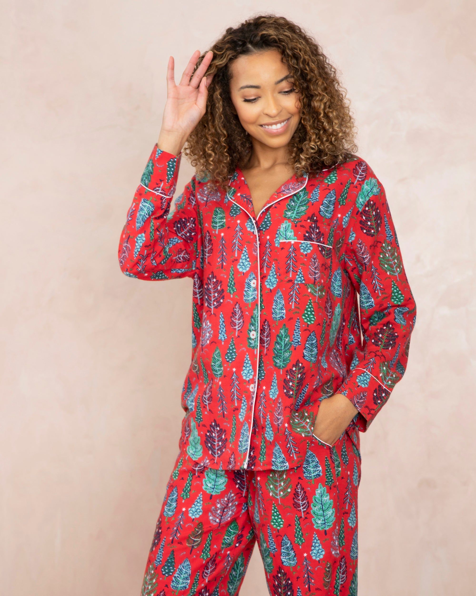 Twinkling Trees - Flannel Long Sleep Set - Ruby sold by Printfresh