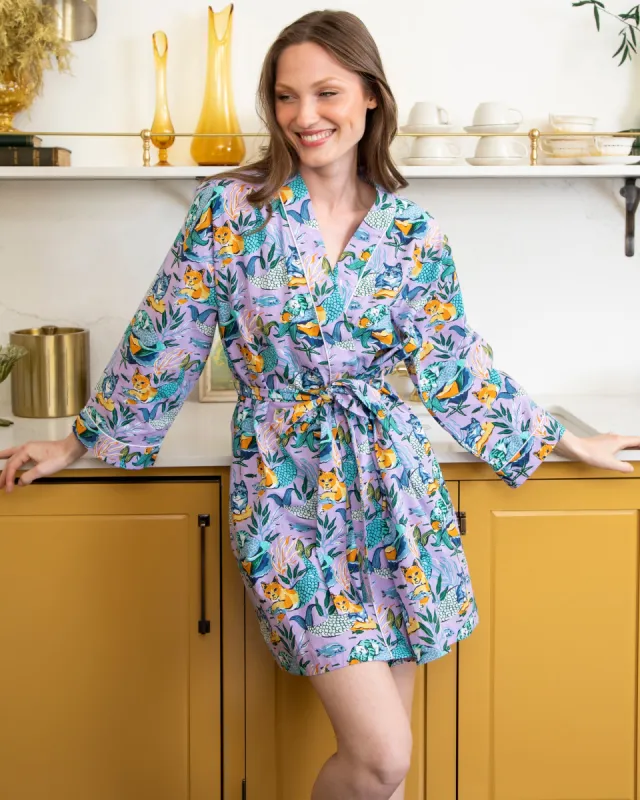 Meowing Mermaids - Getting Ready Robe - Lavender sold by Printfresh