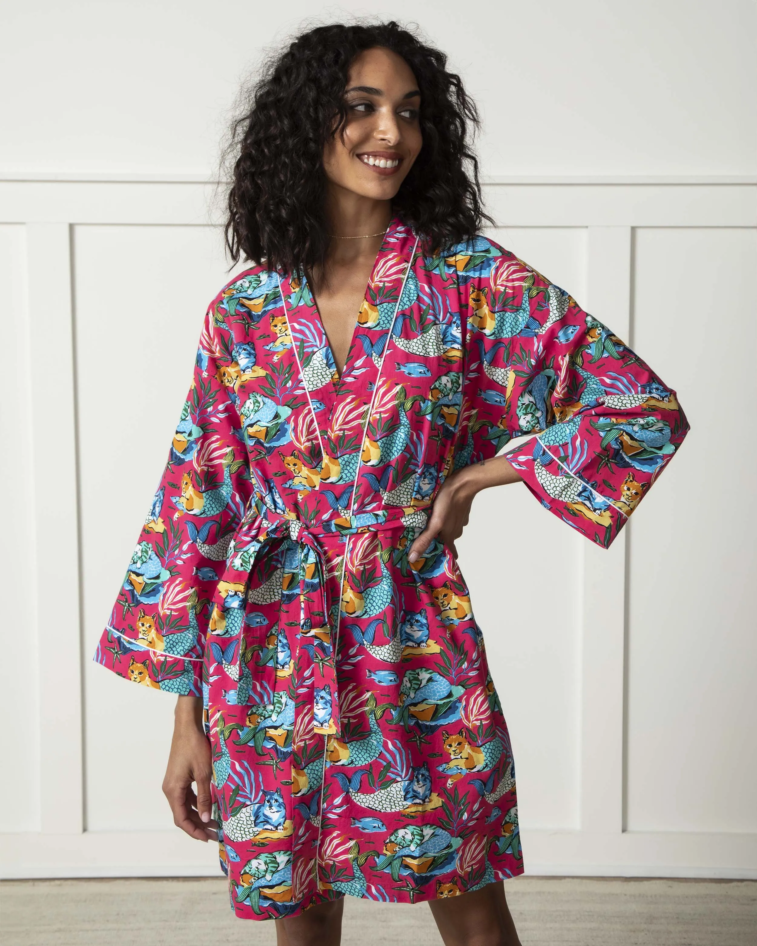 Meowing Mermaids - Getting Ready Robe - Hot Pink sold by Printfresh product image thumbnail 2