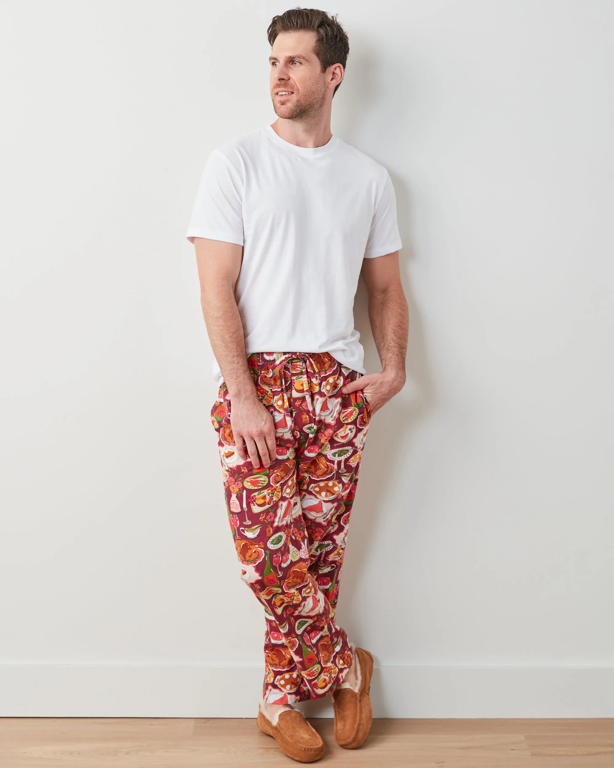 Festive Feast - Men's Lightweight Flannel PJ Pants - Cranberry Sauce sold by Printfresh