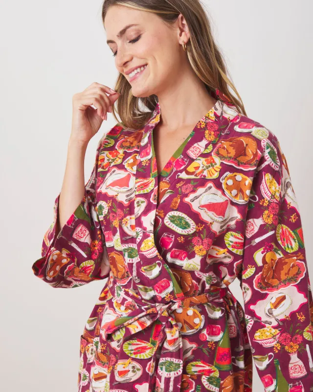 Festive Feast - Lightweight Flannel Robe - Cranberry Sauce sold by Printfresh
