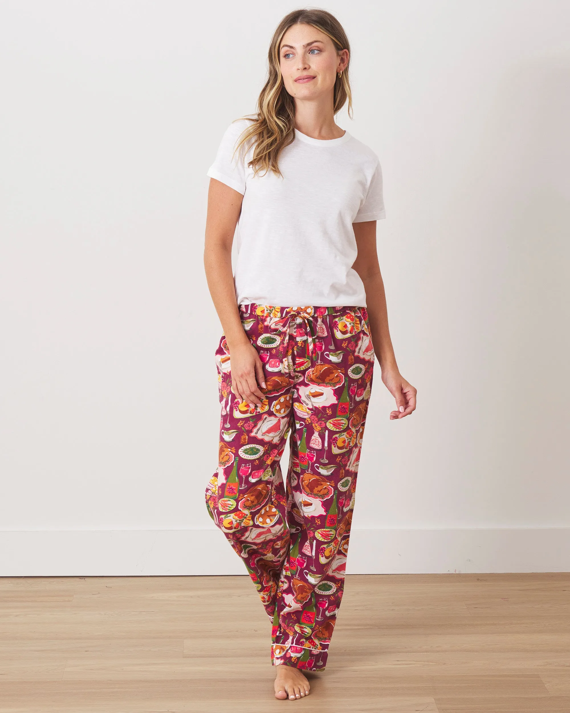 Festive Feast - Lightweight Flannel PJ Pants - Cranberry Sauce sold by Printfresh product image thumbnail 2