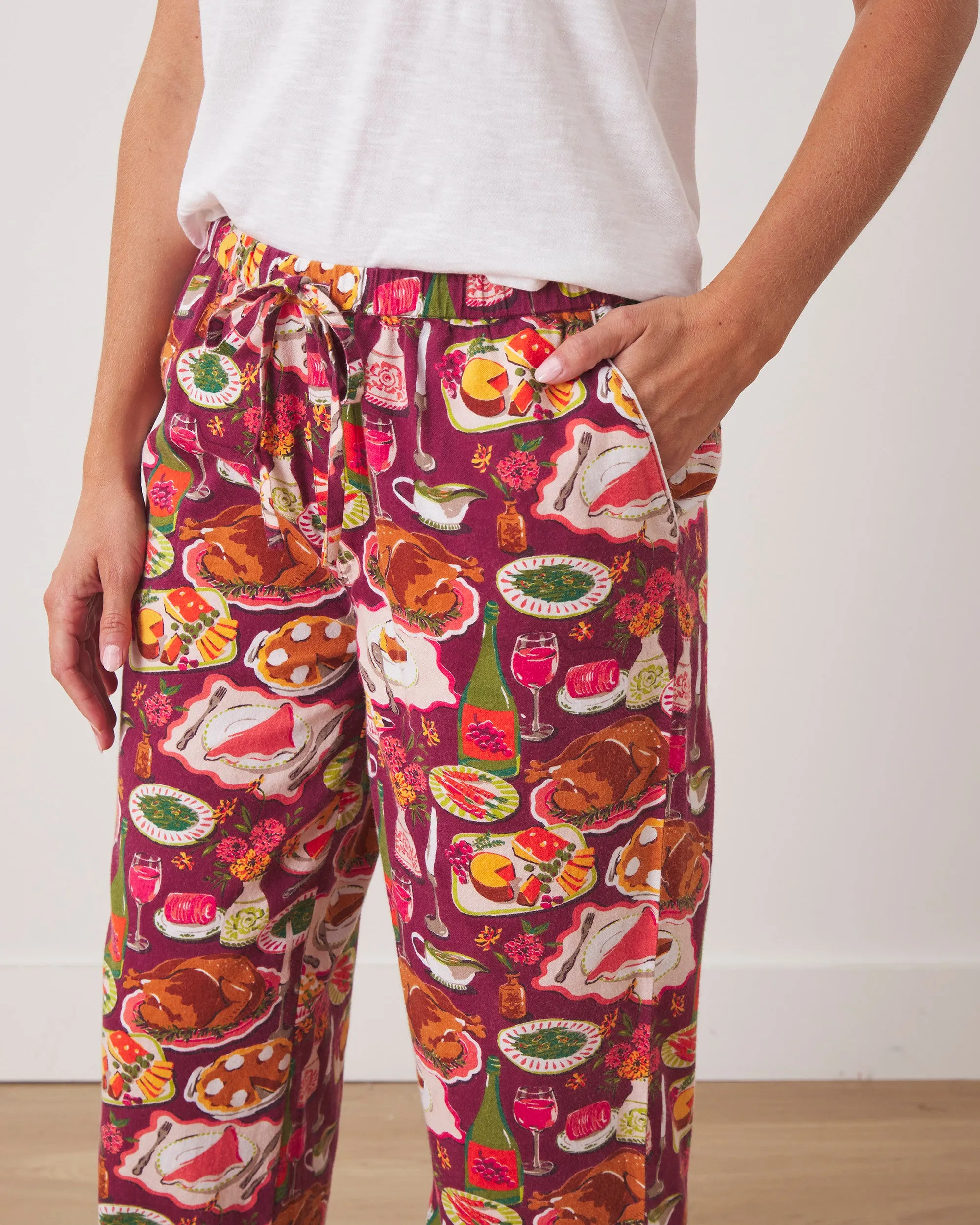 Festive Feast - Lightweight Flannel PJ Pants - Cranberry Sauce sold by Printfresh product image thumbnail 3