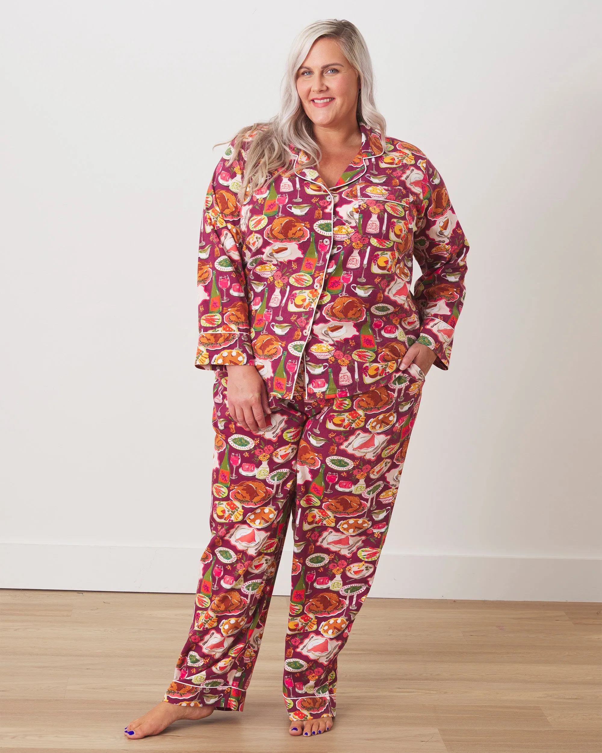 Festive Feast - Lightweight Flannel Long PJ Set - Cranberry Sauce sold by Printfresh product image thumbnail 4