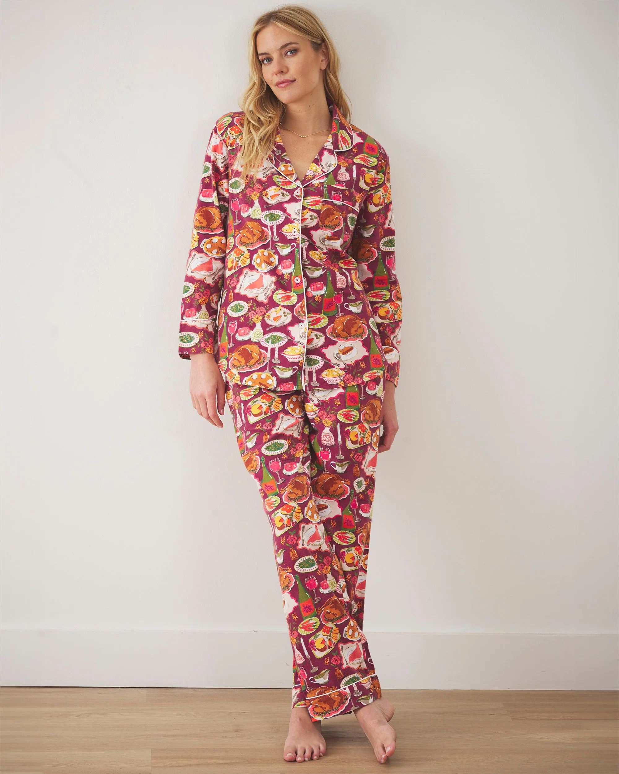 Festive Feast - Lightweight Flannel Long PJ Set - Cranberry Sauce sold by Printfresh product image thumbnail 2