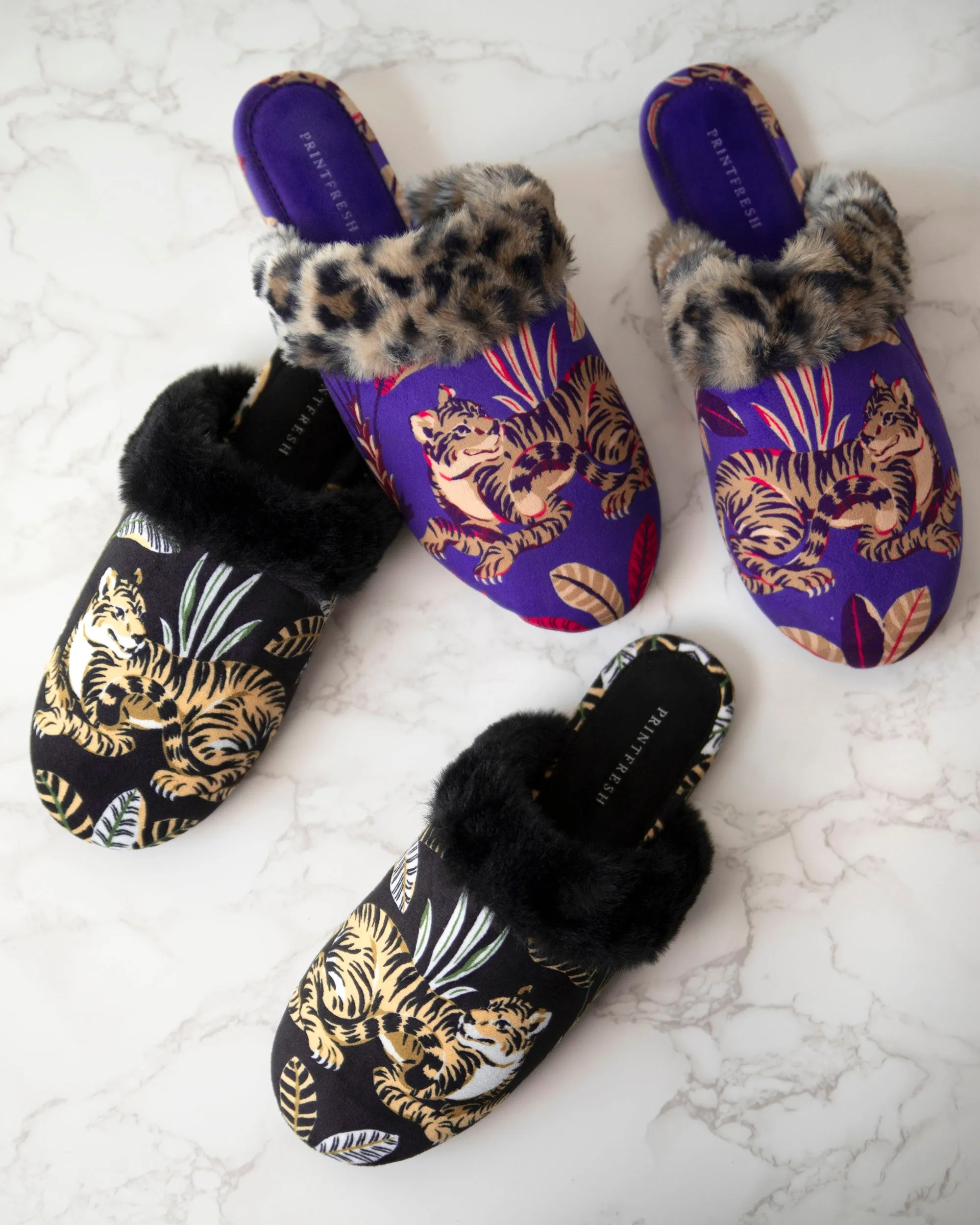 Untamed Tiger - Velvet Faux-Fur Slippers - Gold Ink sold by Printfresh product image thumbnail 3