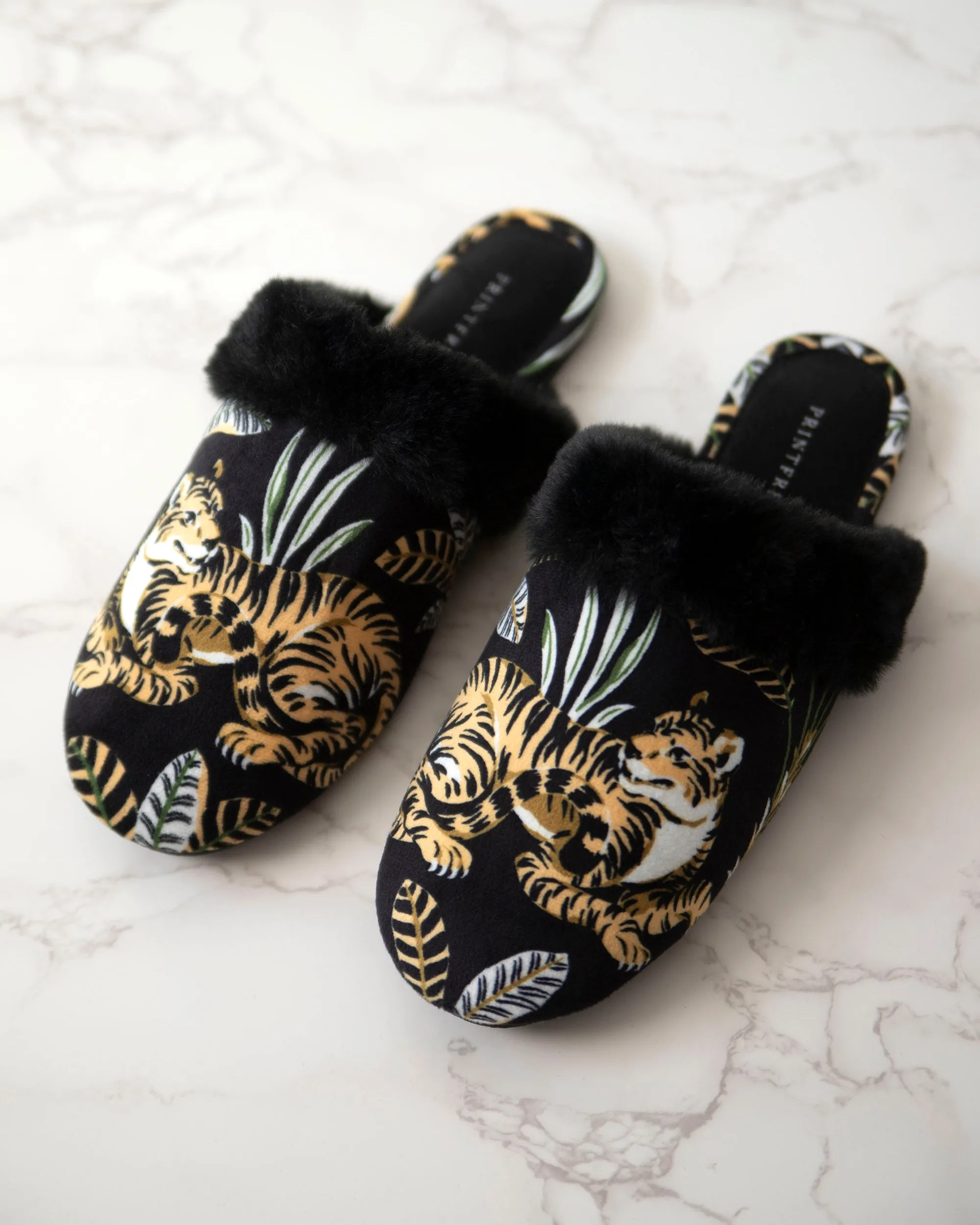 Untamed Tiger - Velvet Faux-Fur Slippers - Gold Ink sold by Printfresh product image thumbnail 4
