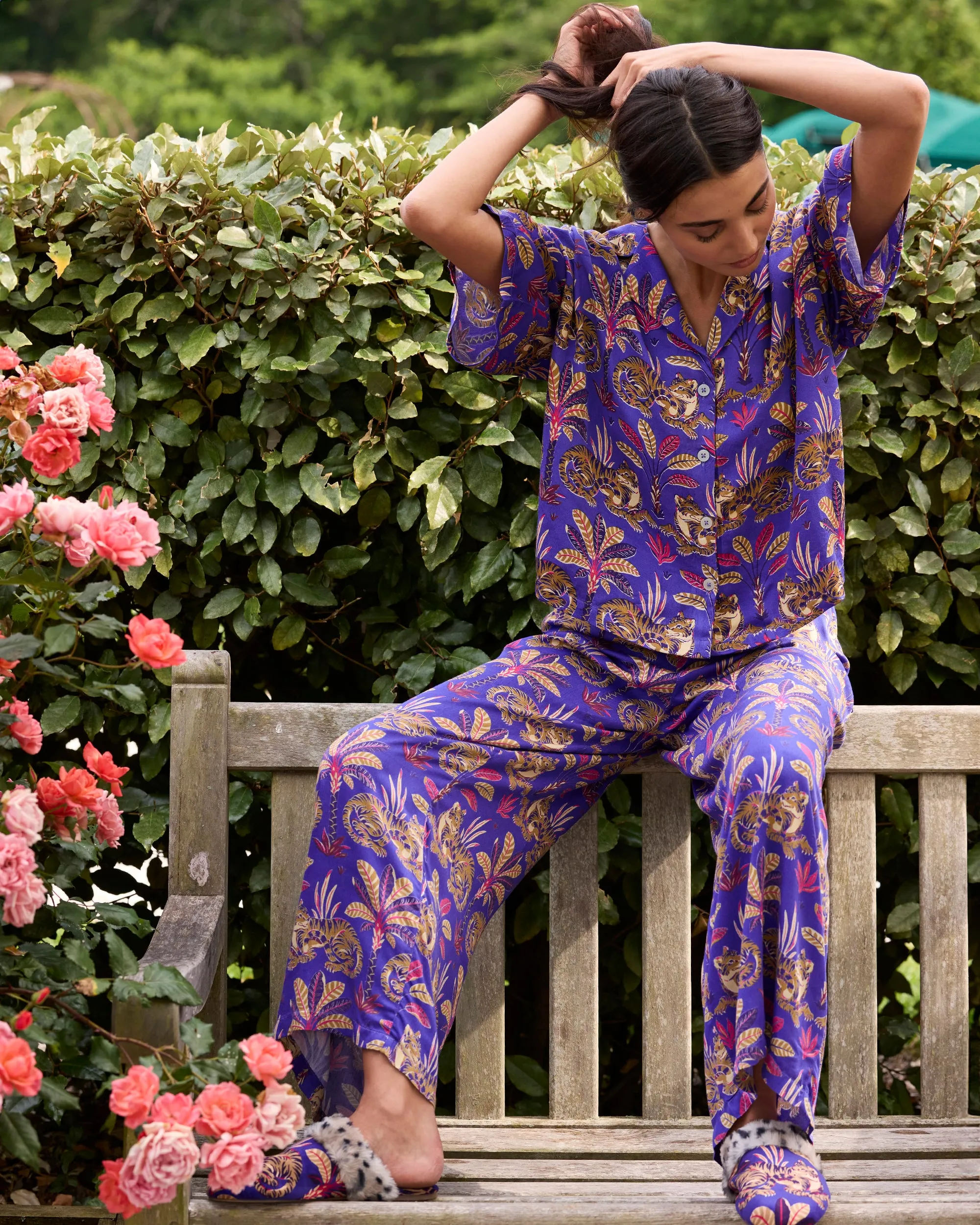 Untamed Tiger - Velvet Faux-Fur Slippers - Grape Soda sold by Printfresh product image thumbnail 2