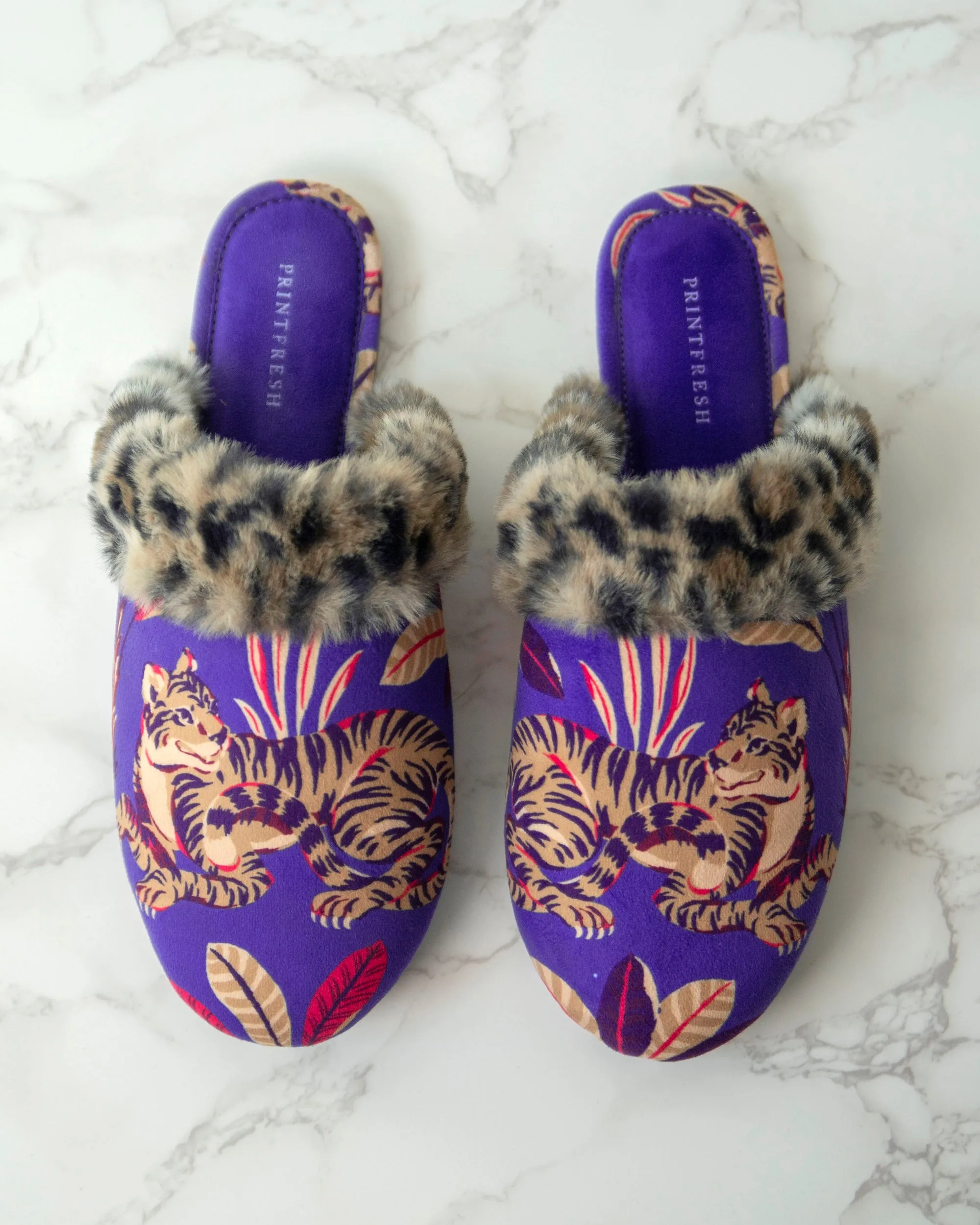 Untamed Tiger - Velvet Faux-Fur Slippers - Grape Soda sold by Printfresh product image thumbnail 4
