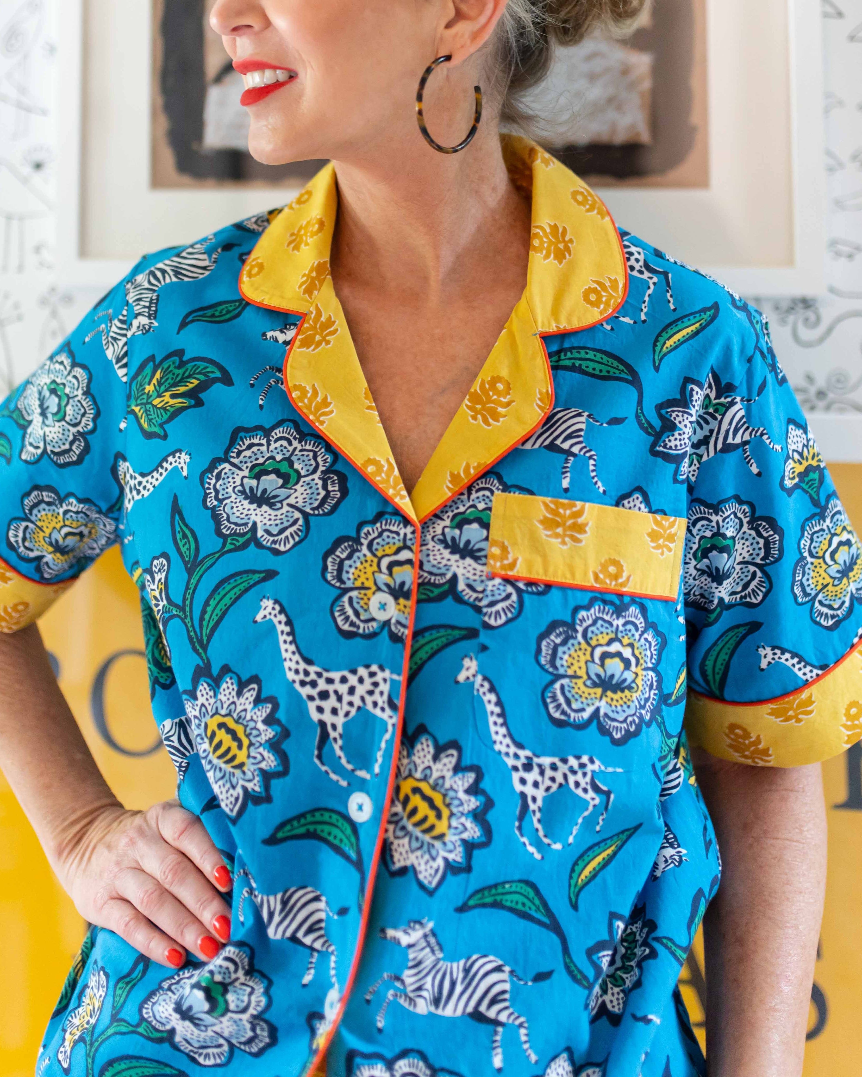 PF x Pencil & Paper Co. Floral Safari - Short Sleep Set - Cobalt sold by Printfresh product image thumbnail 3