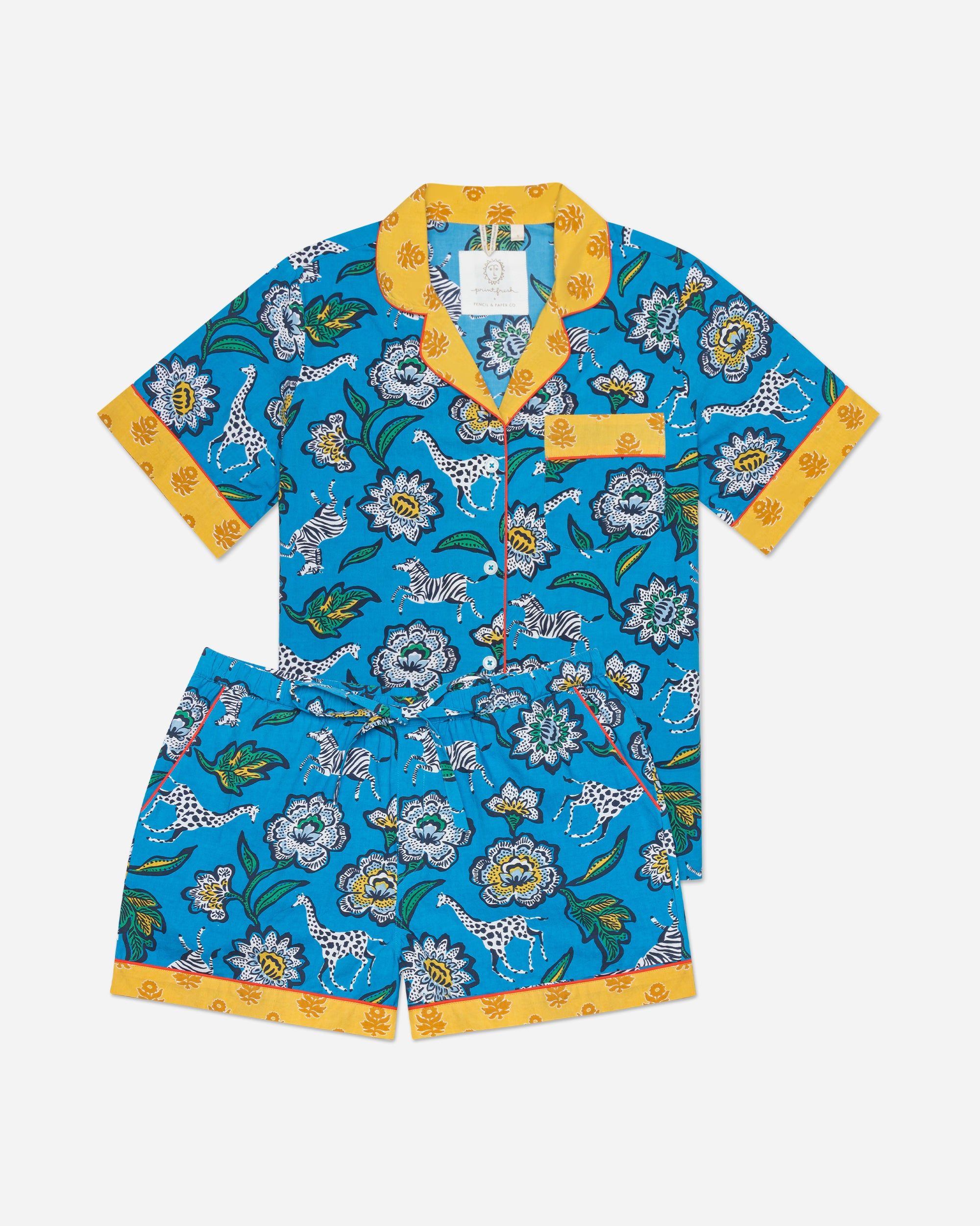 PF x Pencil & Paper Co. Floral Safari - Short Sleep Set - Cobalt sold by Printfresh product image thumbnail 2