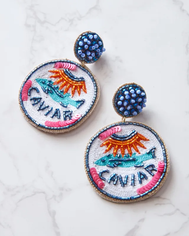 Champagne & Caviar - Beaded Earrings - Blue made by Printfresh