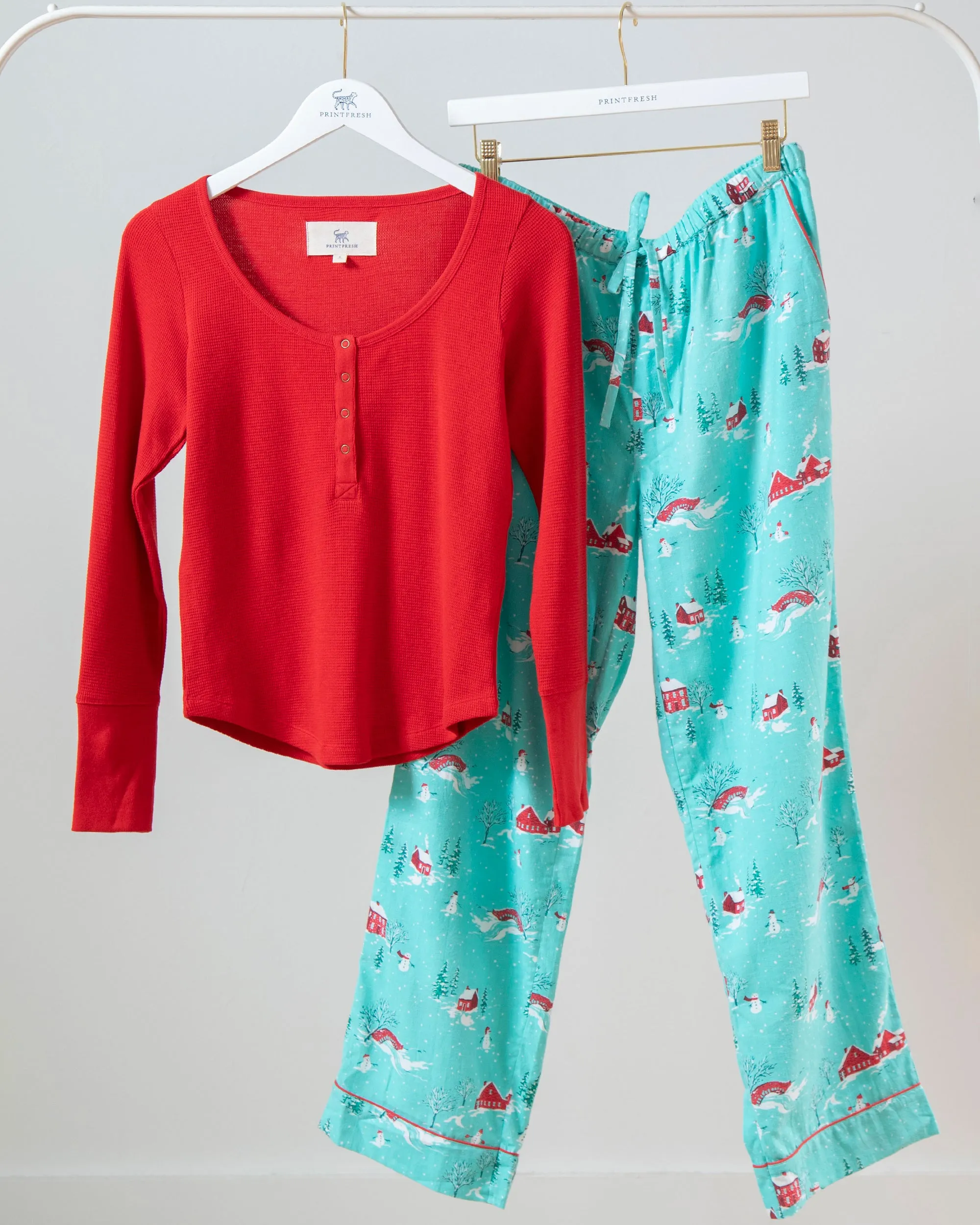 Winter Wonderland - Henley & Lightweight Flannel PJ Pants Set - Snow Day sold by Printfresh