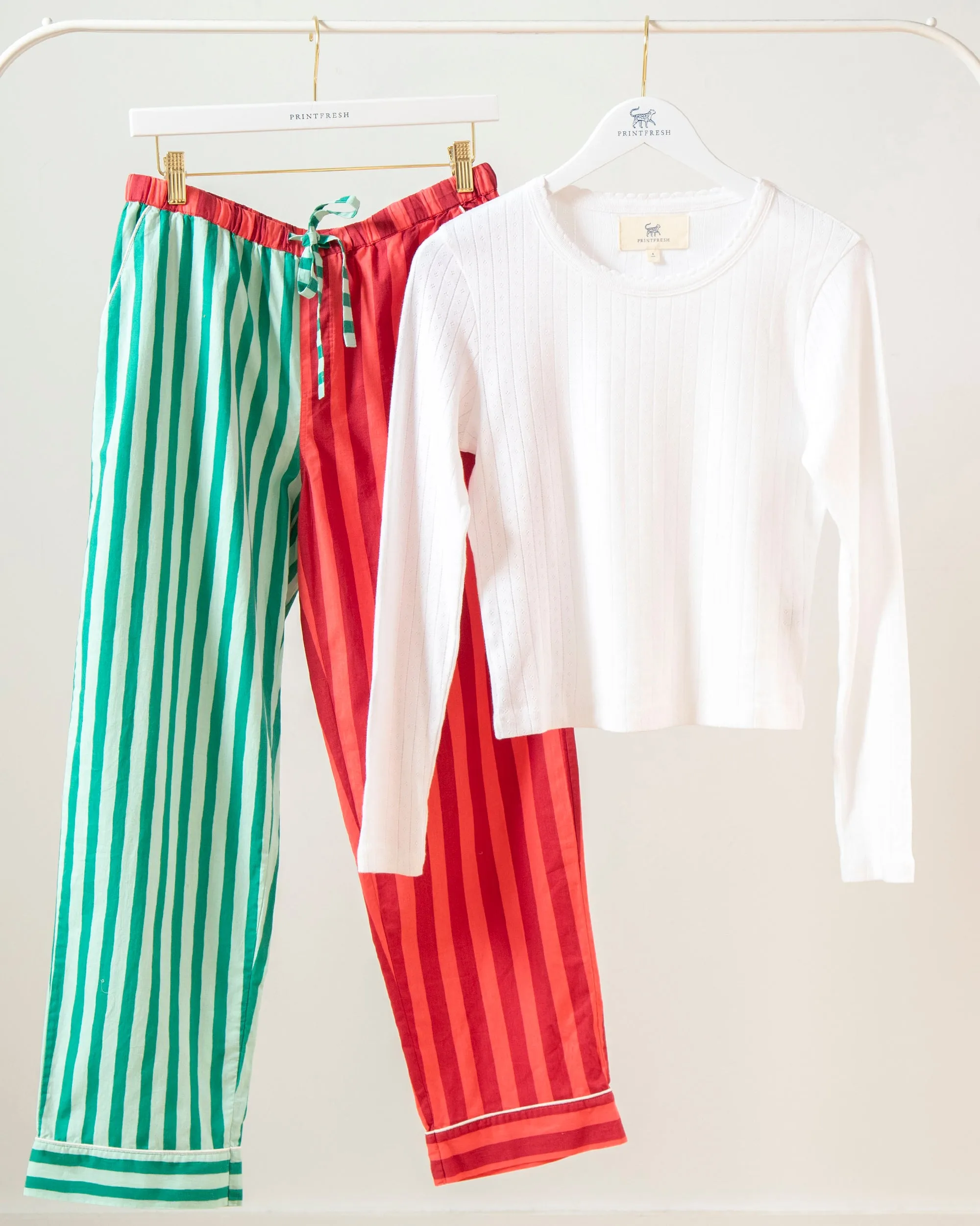 Holiday Stripes - Pointelle Long Sleeve & PJ Pants Set - Spearmint & Peppermint sold by Printfresh