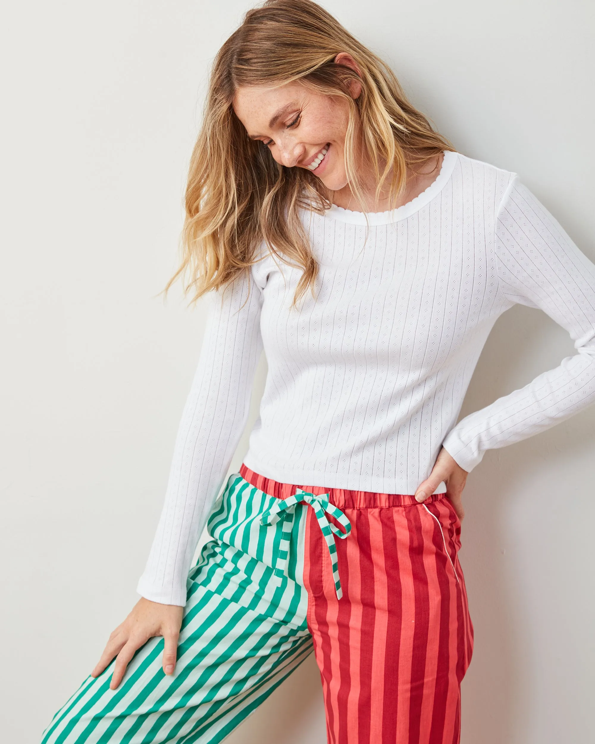 Holiday Stripes - Pointelle Long Sleeve & PJ Pants Set - Spearmint & Peppermint sold by Printfresh product image thumbnail 3
