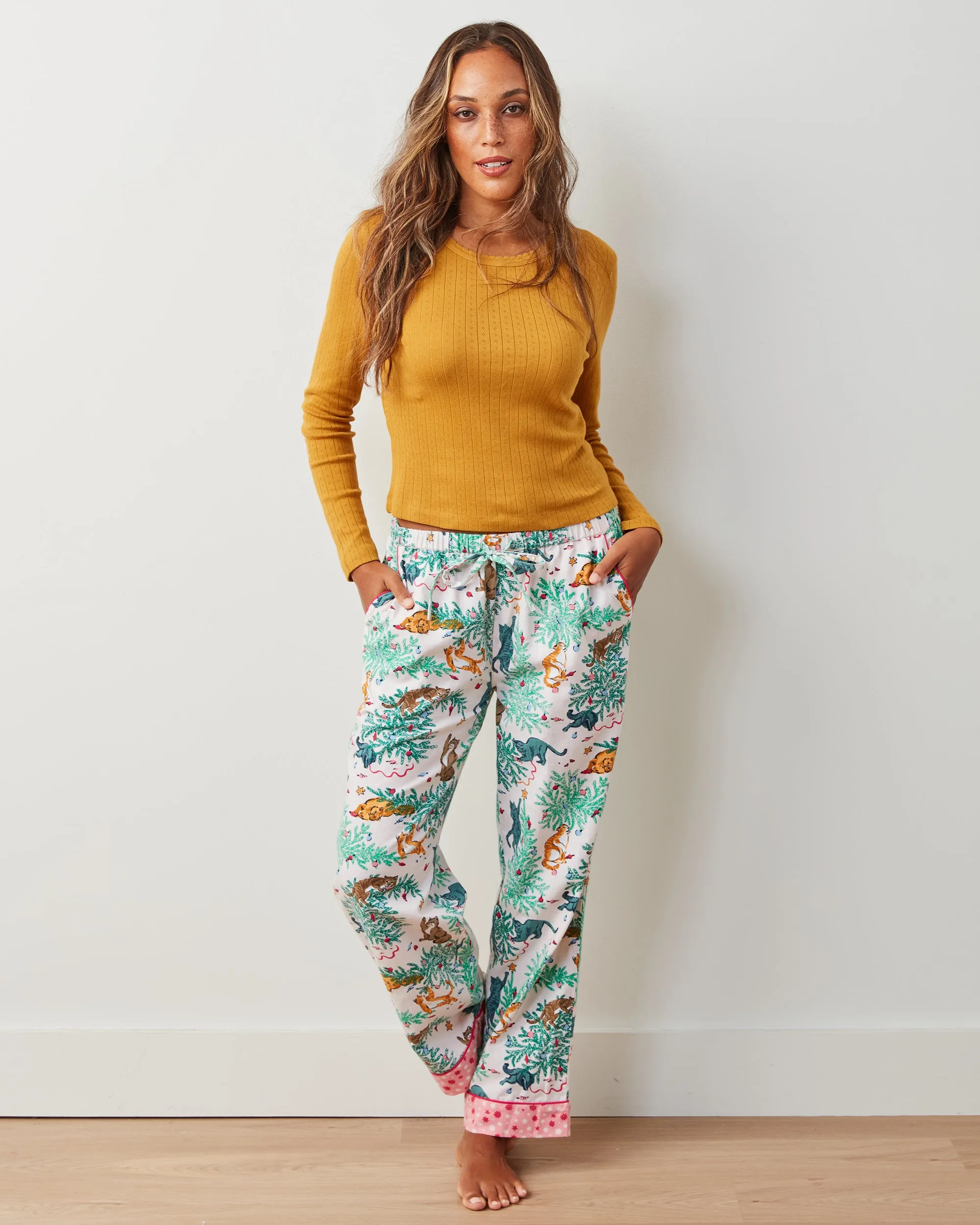 Frisky Firs - Pointelle Long Sleeve & Flannel PJ Pants Set - Sweet Cream sold by Printfresh product image thumbnail 2