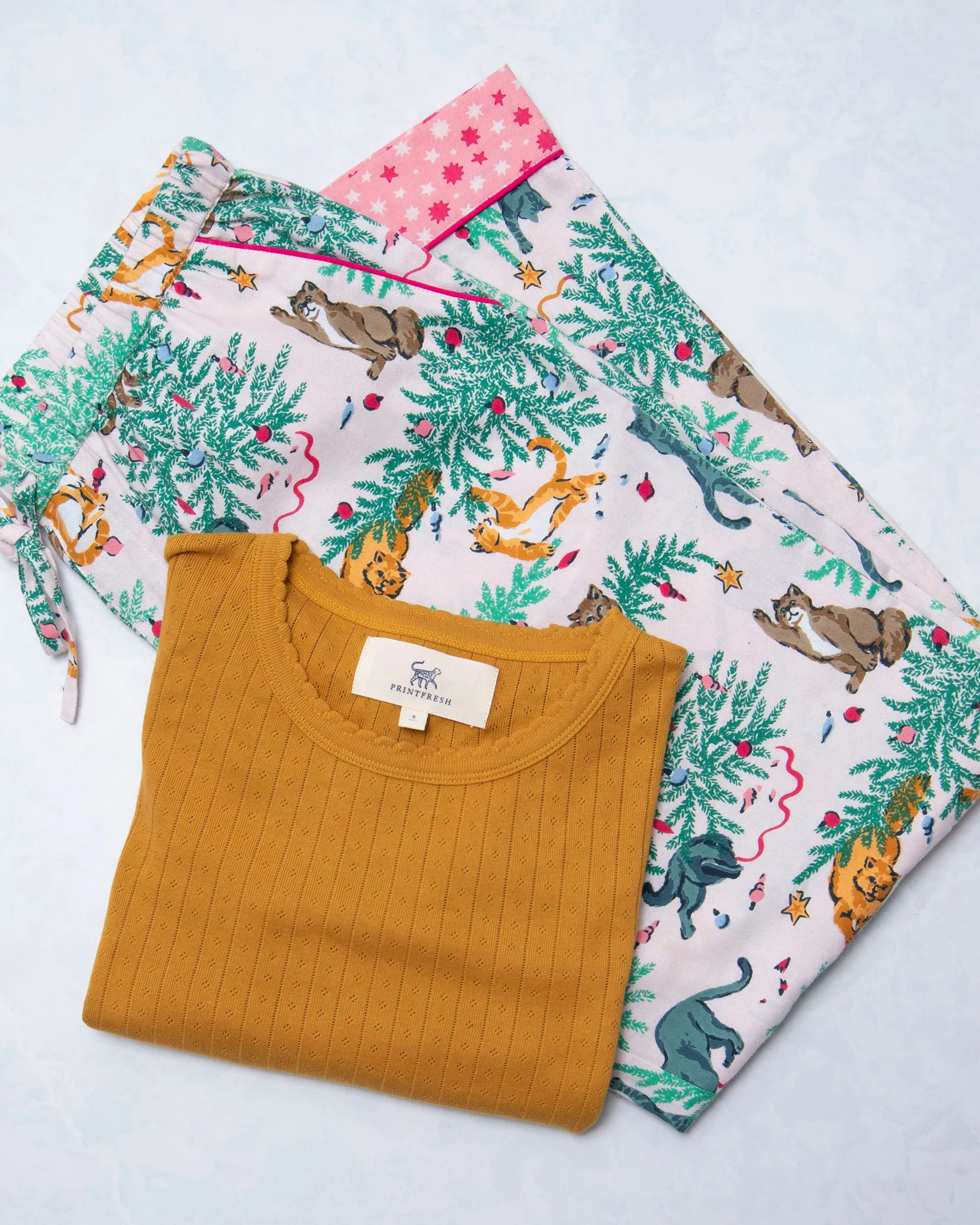 Frisky Firs - Pointelle Long Sleeve & Flannel PJ Pants Set - Sweet Cream sold by Printfresh