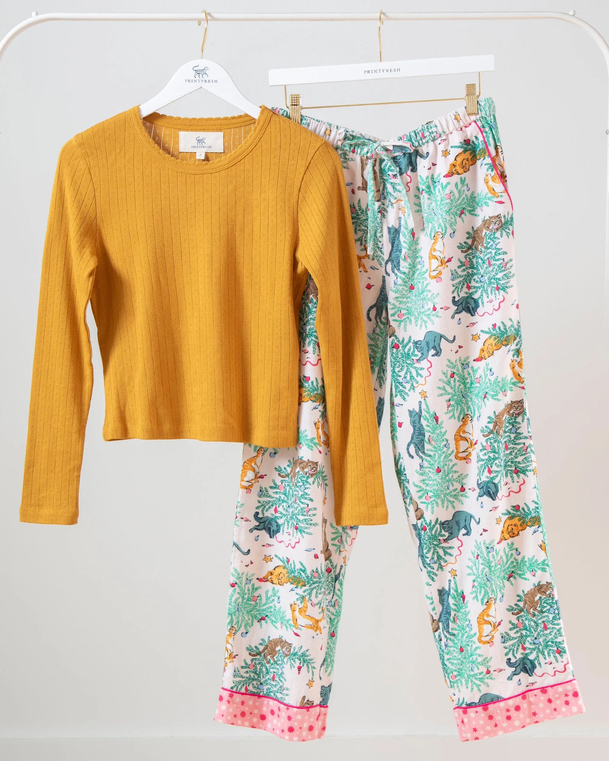 Frisky Firs - Pointelle Long Sleeve & Flannel PJ Pants Set - Sweet Cream sold by Printfresh product image thumbnail 3