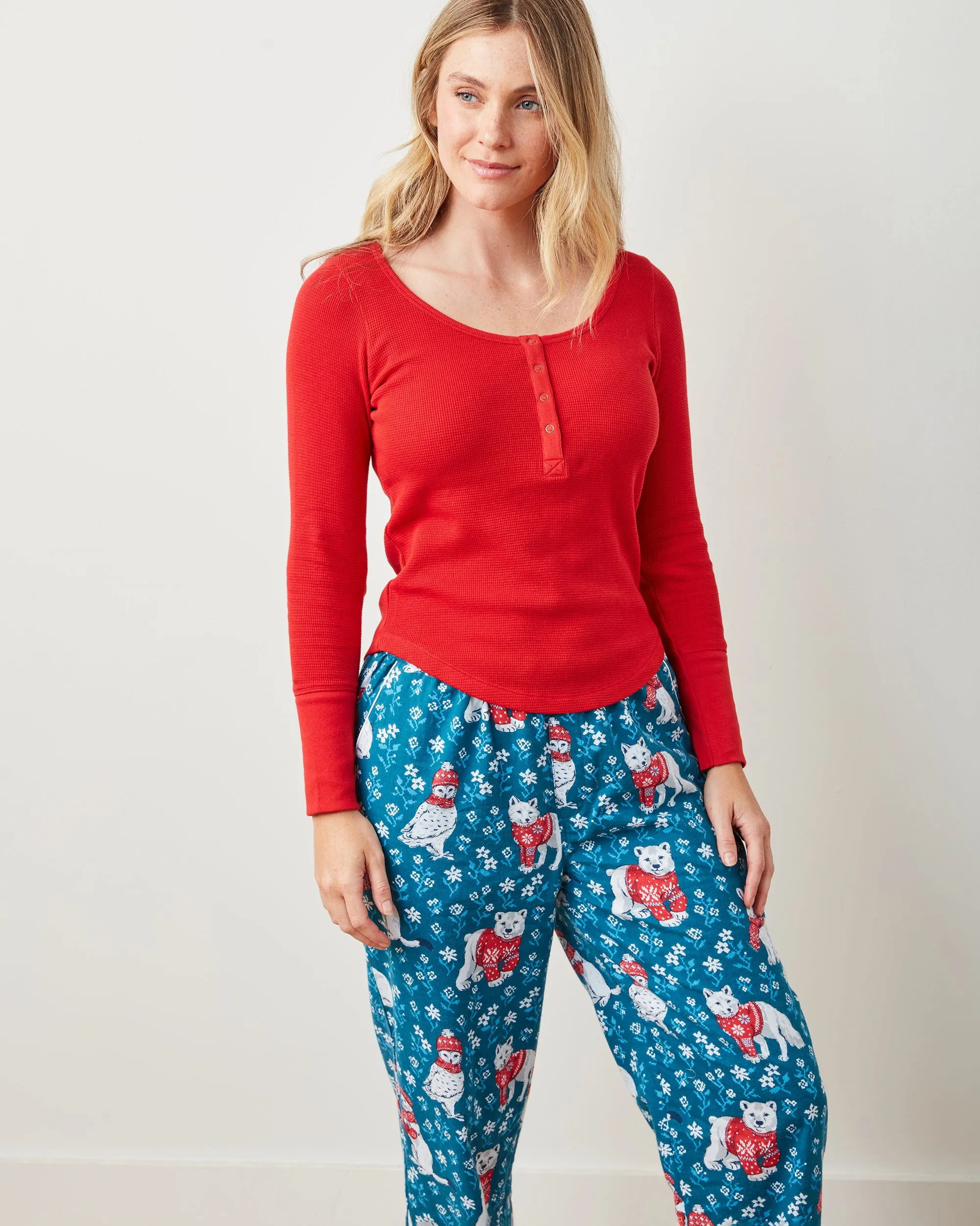 Bundled Up - Henley & Lightweight Flannel PJ Pants Set - Navy sold by Printfresh product image thumbnail 2