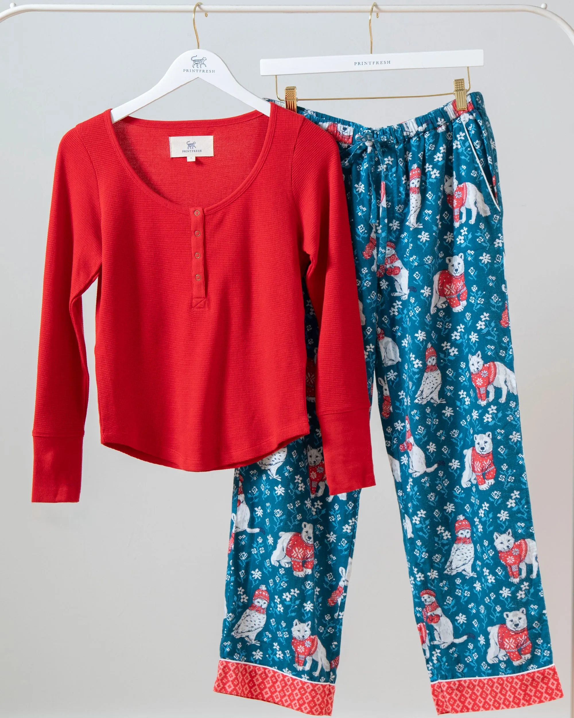 Bundled Up - Henley & Lightweight Flannel PJ Pants Set - Navy sold by Printfresh