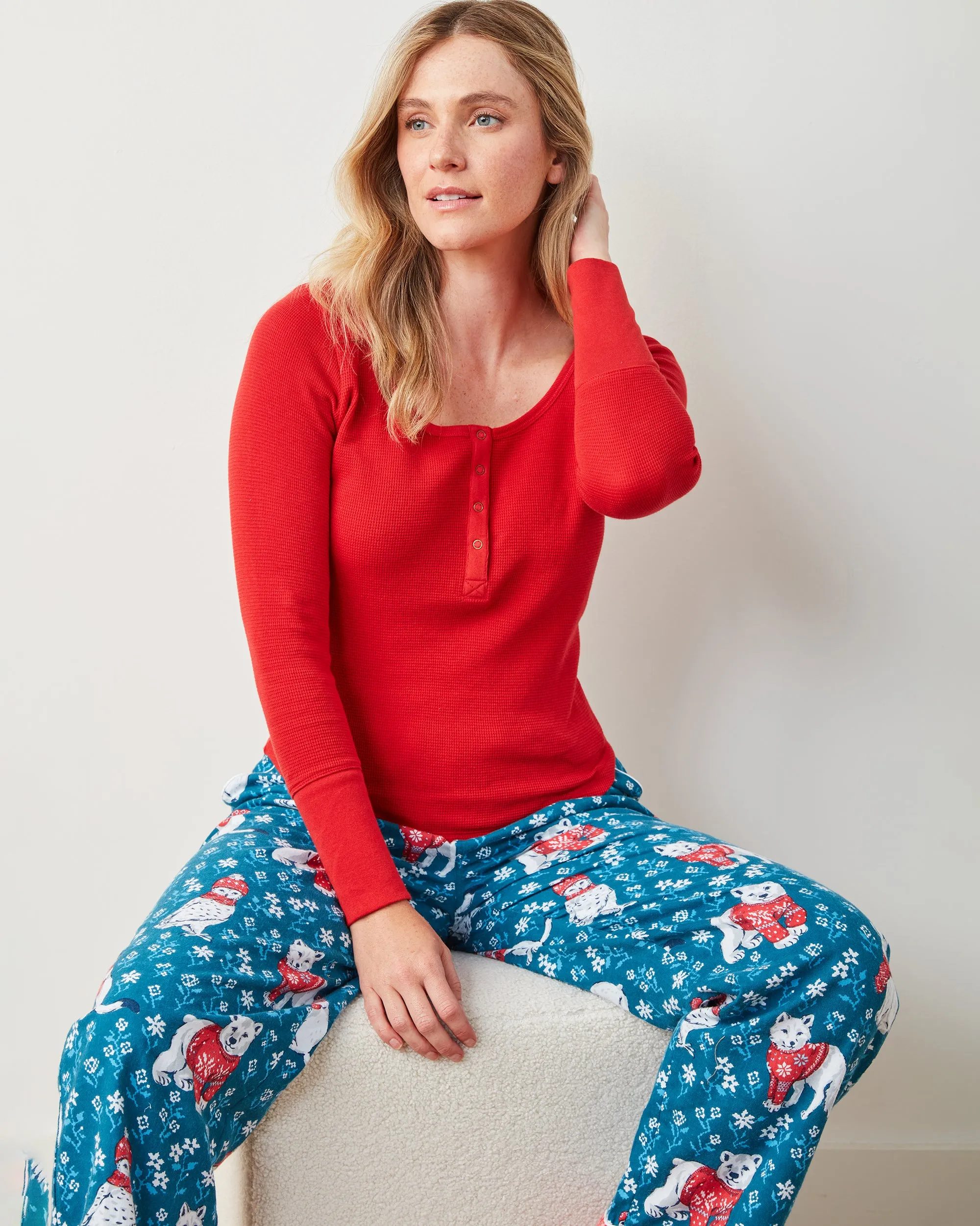 Bundled Up - Henley & Lightweight Flannel PJ Pants Set - Navy sold by Printfresh product image thumbnail 5