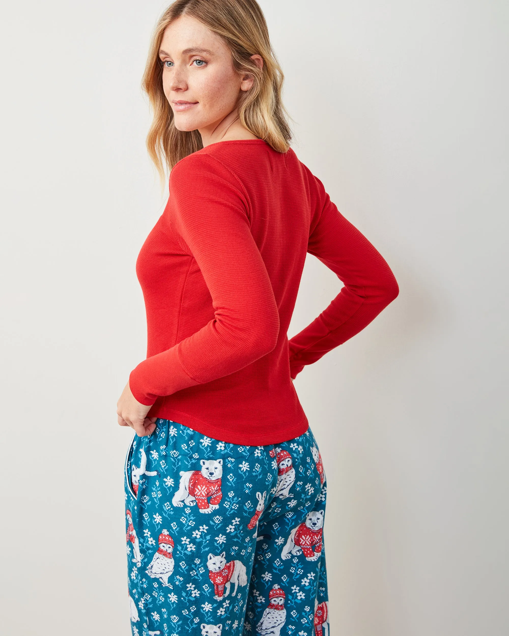 Bundled Up - Henley & Lightweight Flannel PJ Pants Set - Navy sold by Printfresh product image thumbnail 4