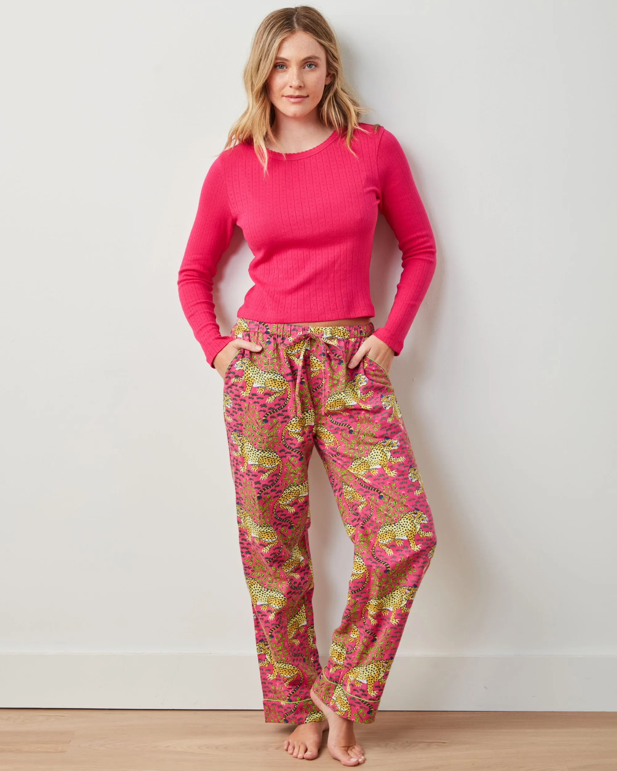 Bagheera - Pointelle Long Sleeve & Lightweight Flannel PJ Pants Set - Hot Pink sold by Printfresh product image thumbnail 4