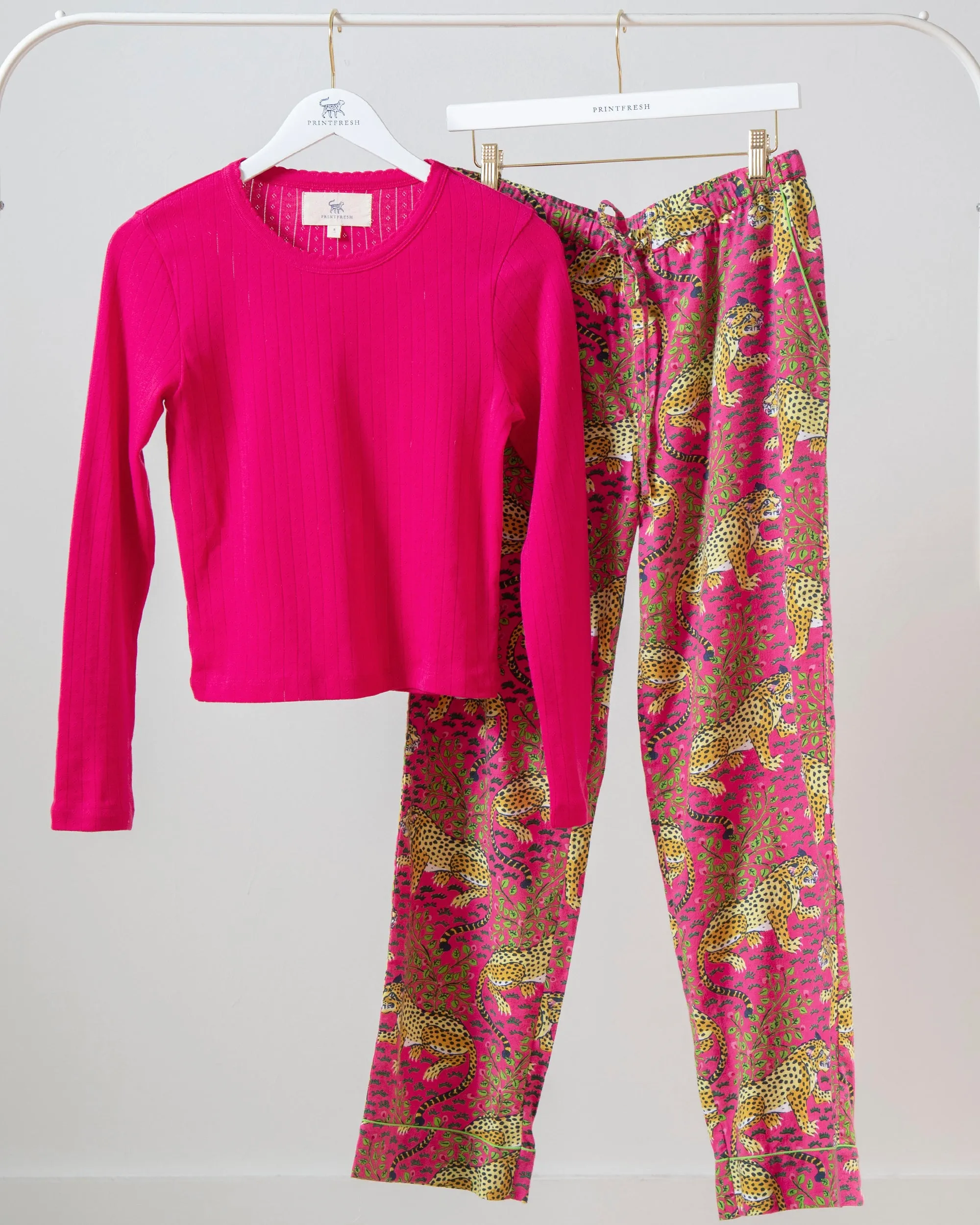 Bagheera - Pointelle Long Sleeve & Lightweight Flannel PJ Pants Set - Hot Pink sold by Printfresh product image thumbnail 2