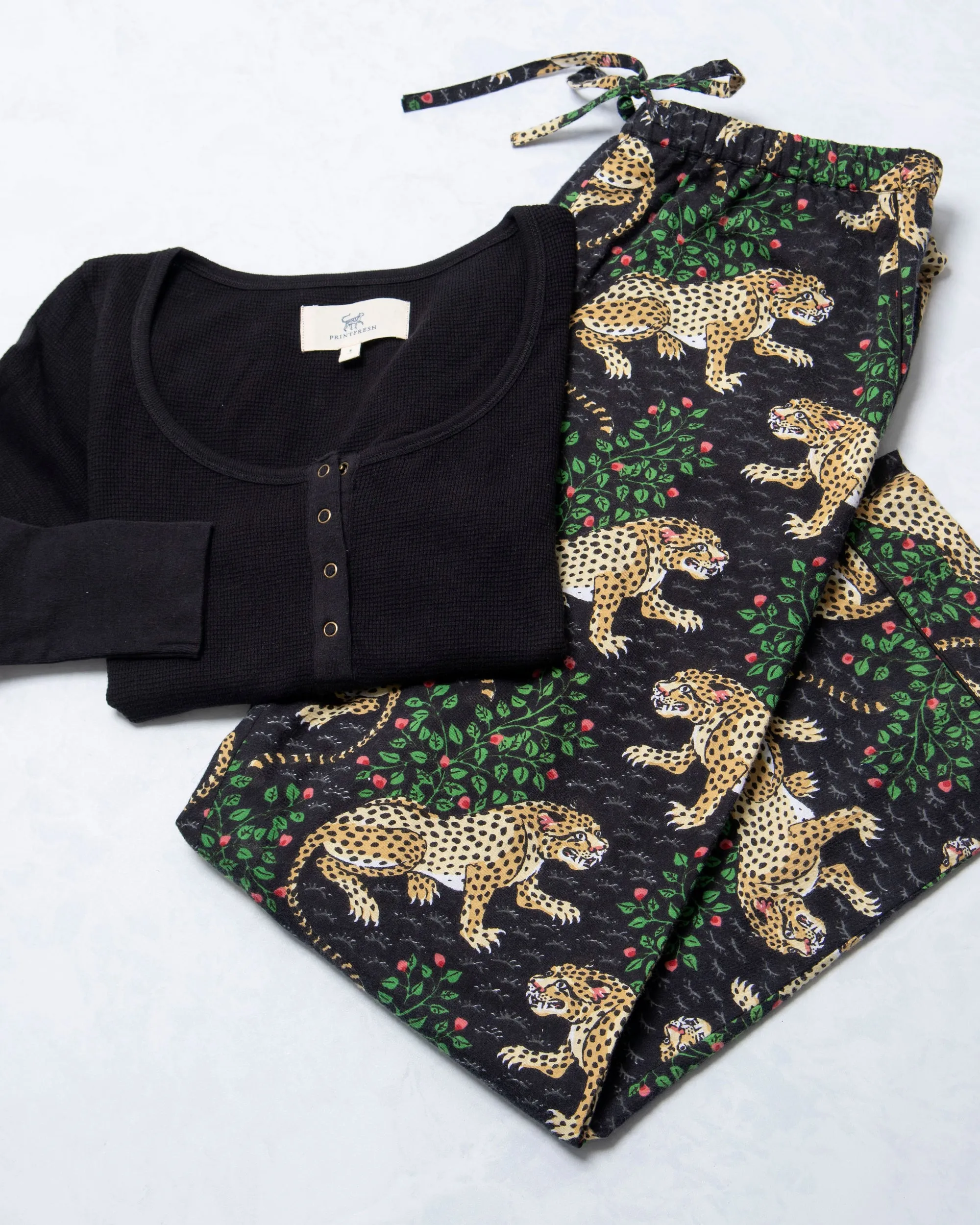 Bagheera - Henley & Lightweight Flannel PJ Pants Set - Ink sold by Printfresh